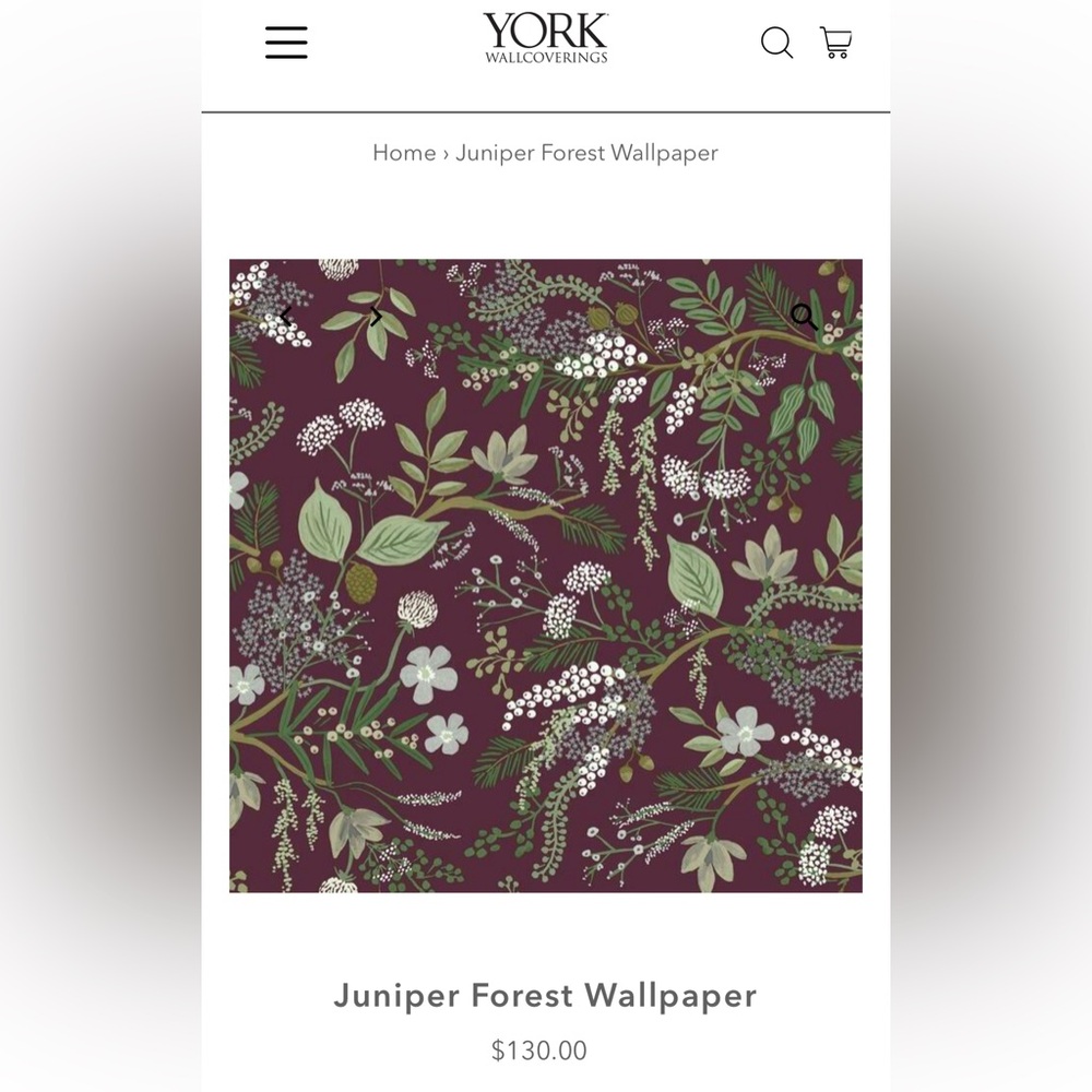 RIFLE PAPER CO. JUNIPER FOREST WALLPAPER - Wine/Burgundy color
